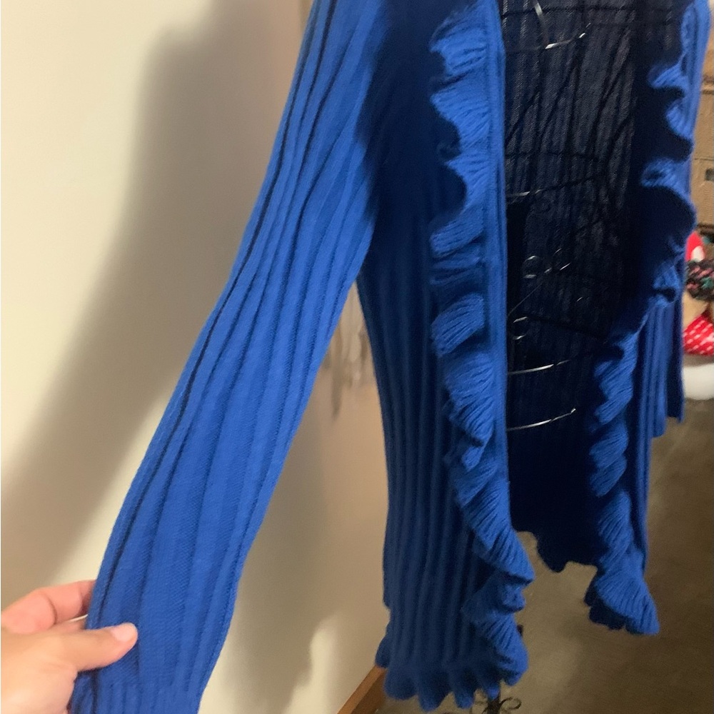 Essentials Royal Blue Ruffled Cardigan - Picture 2 of 5